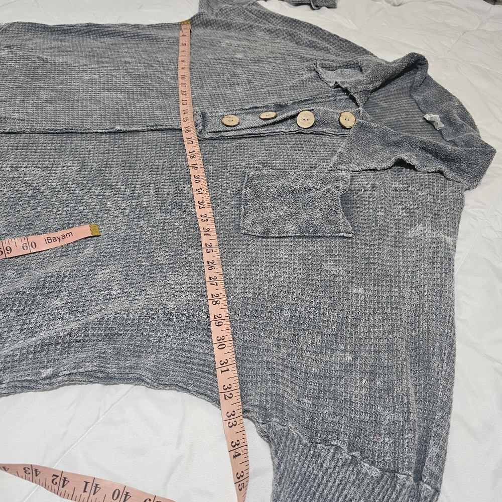 Blue Buttercup Cotton blend Waffle Thermal Textured Top Oversized Medium - Picture 10 of 12